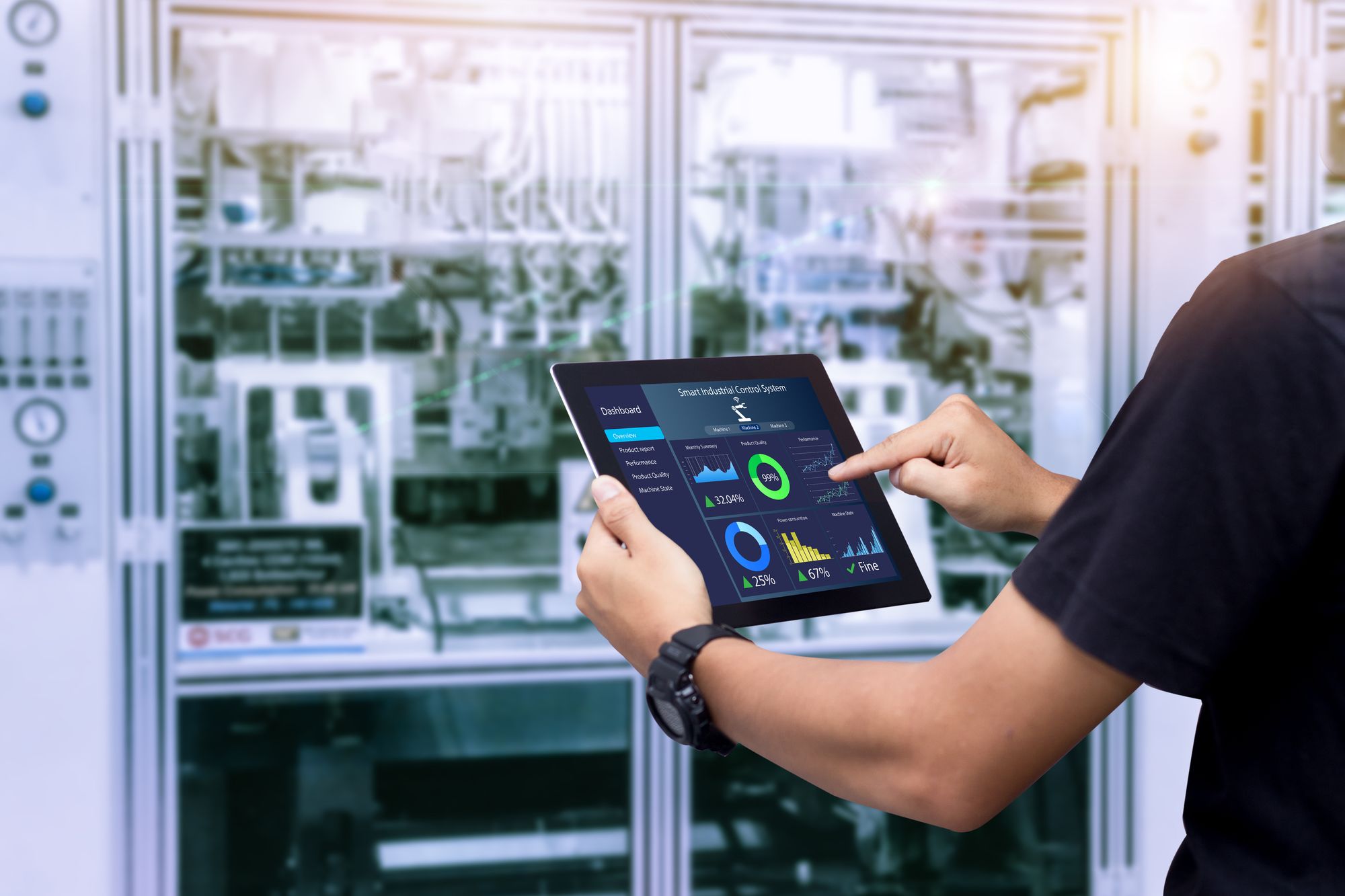Building automation control room with monitoring displays