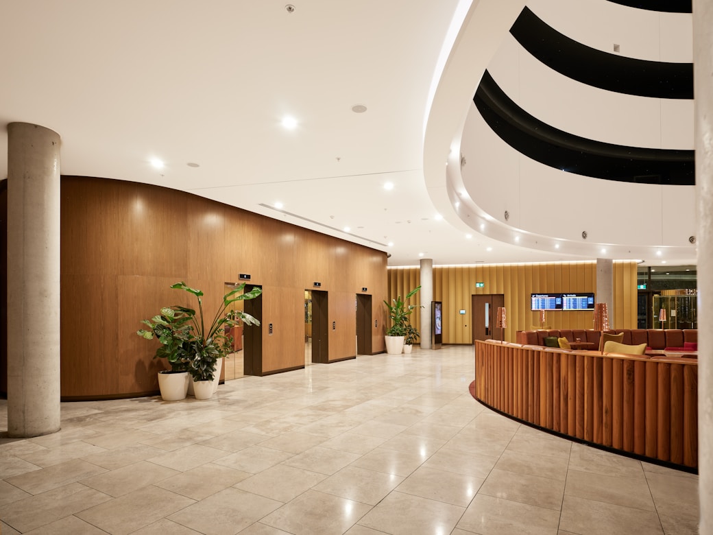 Modern commercial building lobby and facility interior