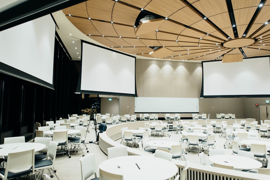 Modern boardroom with AV display